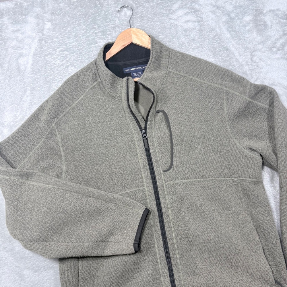 ExOfficio Full Zip Fleece Jacket Mens XL Green Sweater Knit Mock Neck Outdoor
